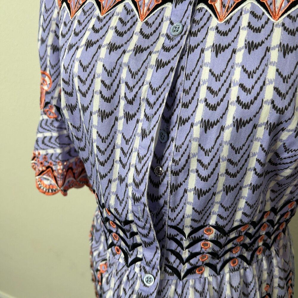 Temperley London Poet Dress 10 Purple Cotton Embroidered Button Tiered Boho Midi - Picture 7 of 10